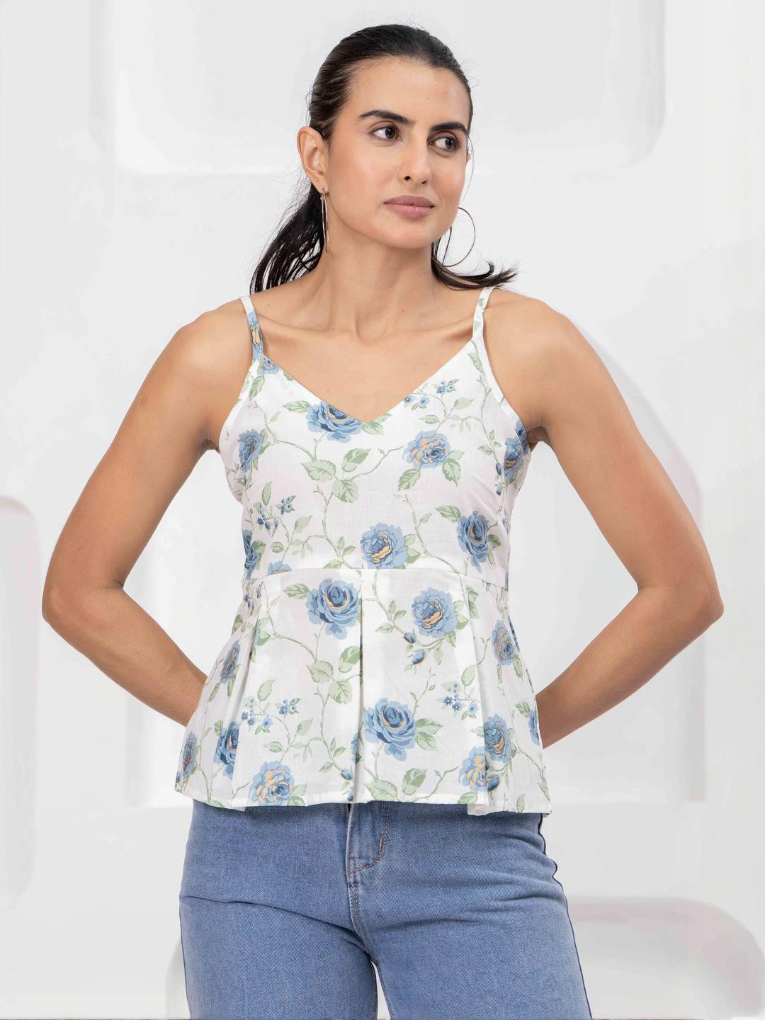 KEIYONA Floral Printed Cotton Peplum Top