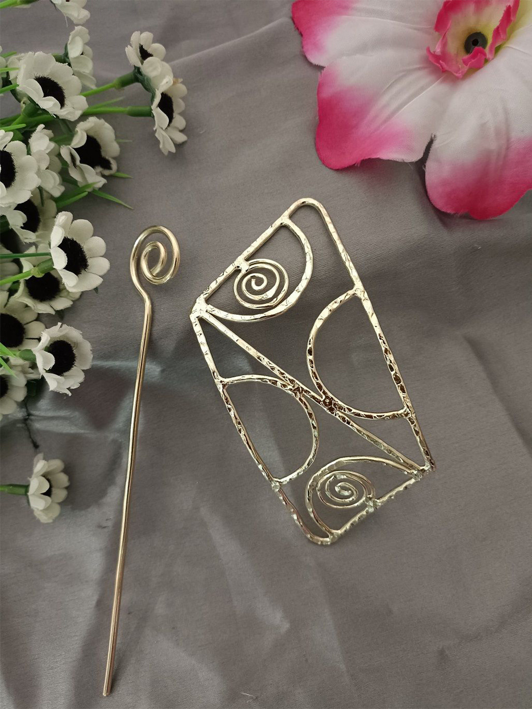 Sanjog Women Metal Hair Barrette With Stick Bun Holder Hair Bun Cage Hair Accessory Set