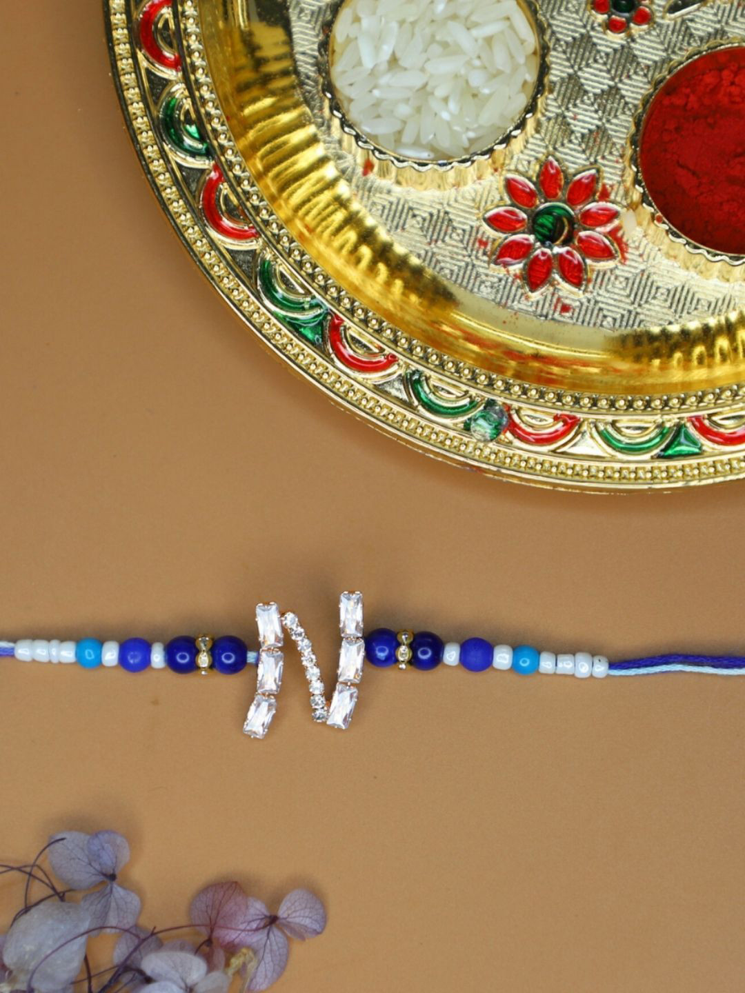 House of Pataudi Alphabet N Initial Rakhi With Roli Chawal & Greeting card