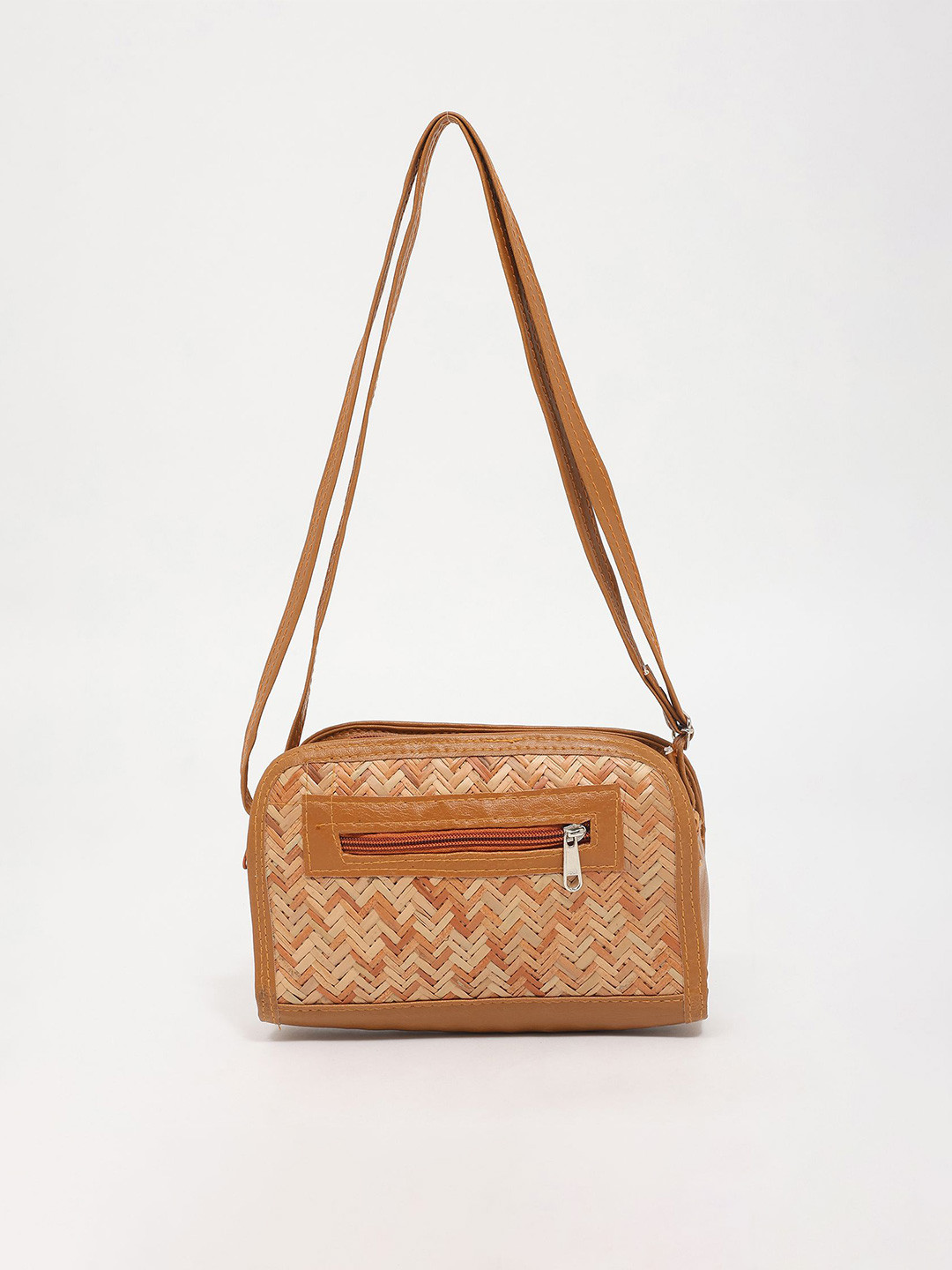 Exotic India Bamboo Sling Bag with Leather Border and Strap