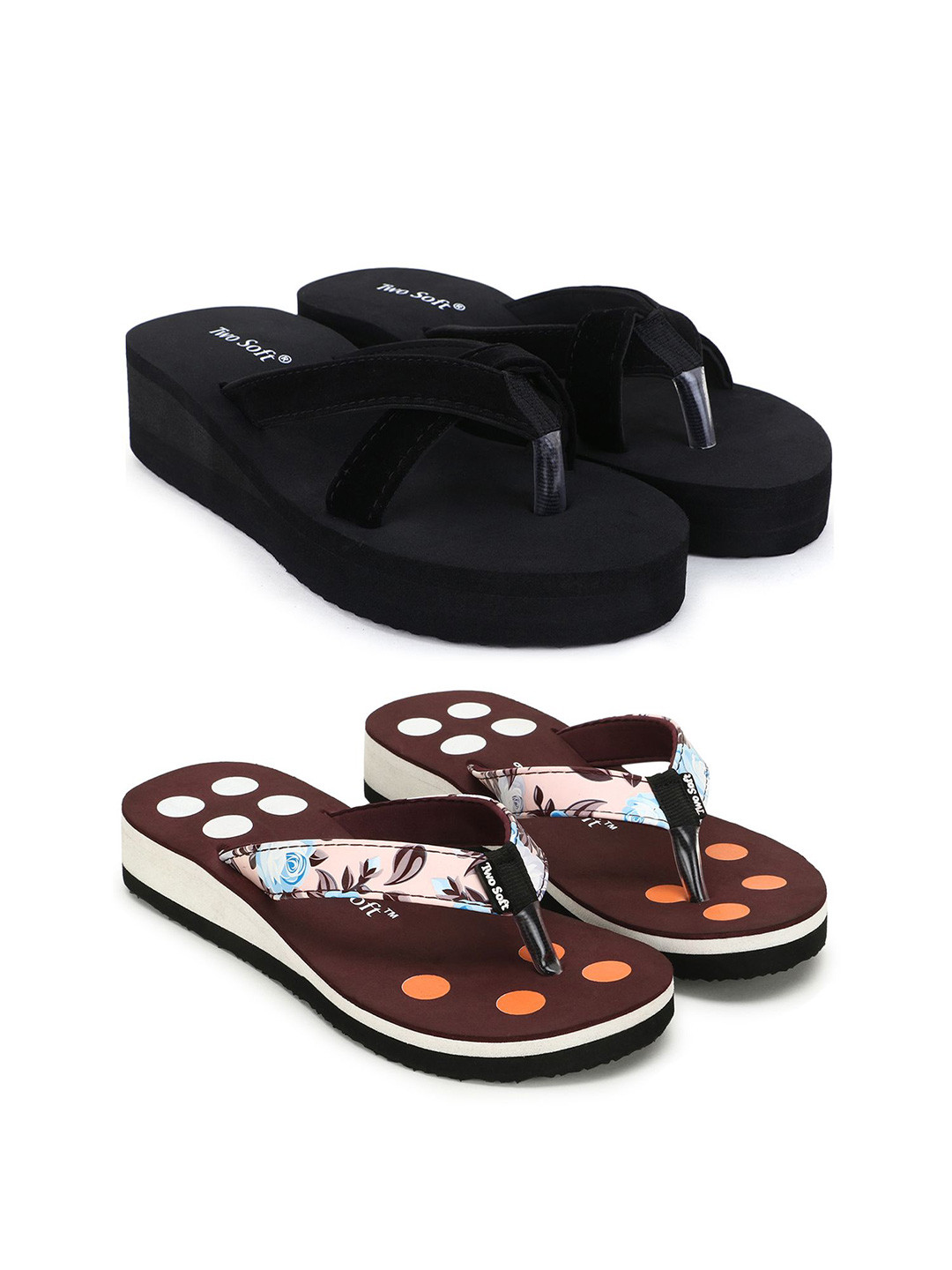 TWO SOFT Set Of 2 Women Printed Lightweight Thong Flip-Flops