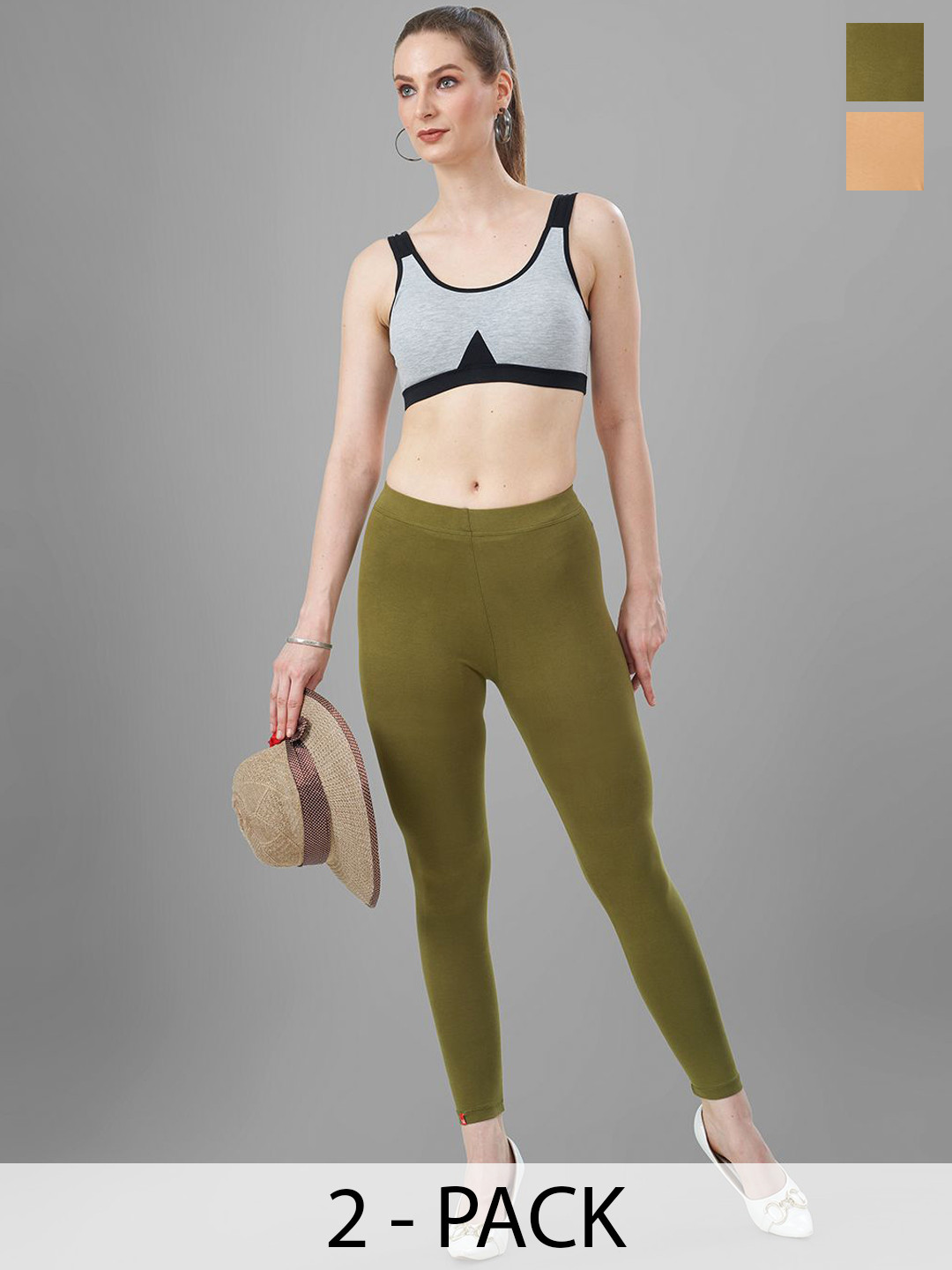 T19 Pack Of 2 4-Way Stretchable Ankle-Length Leggings