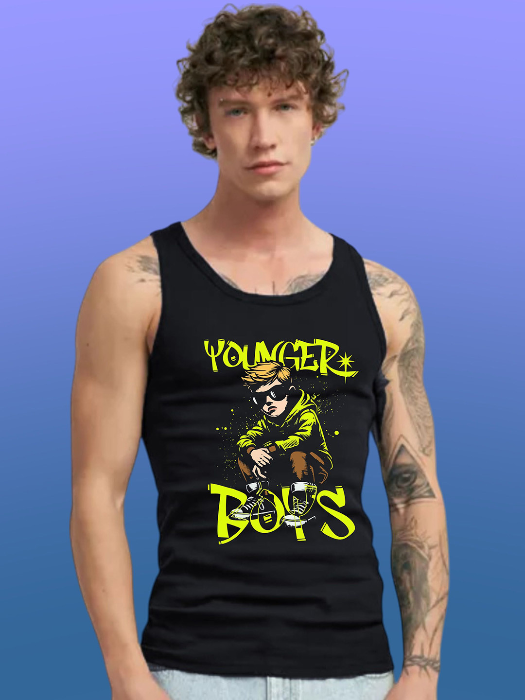 Uniplanet store Printed Scoop Neck Gym Vest UVM-YDG-BLK-S