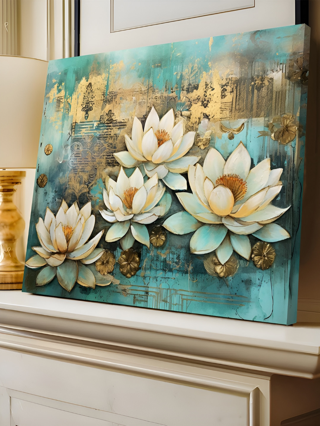 Art Street Blue & White Lotus Abstract Canvas Wall Art