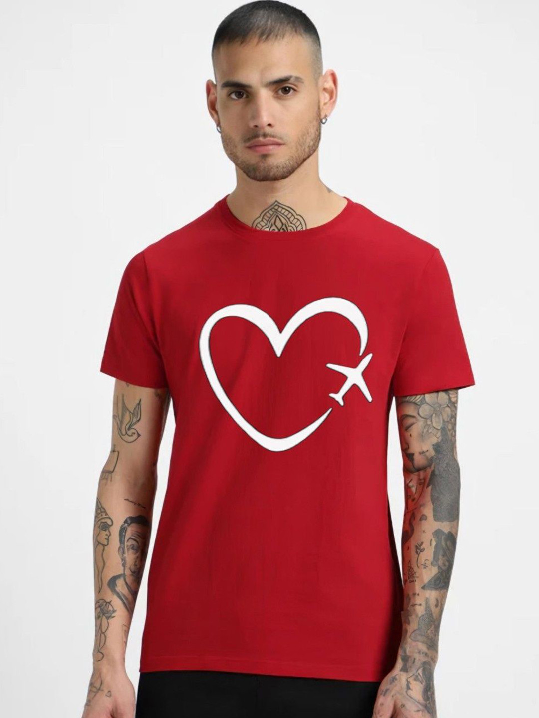 Red Typography Printed Round Neck Regular Fit T-shirt