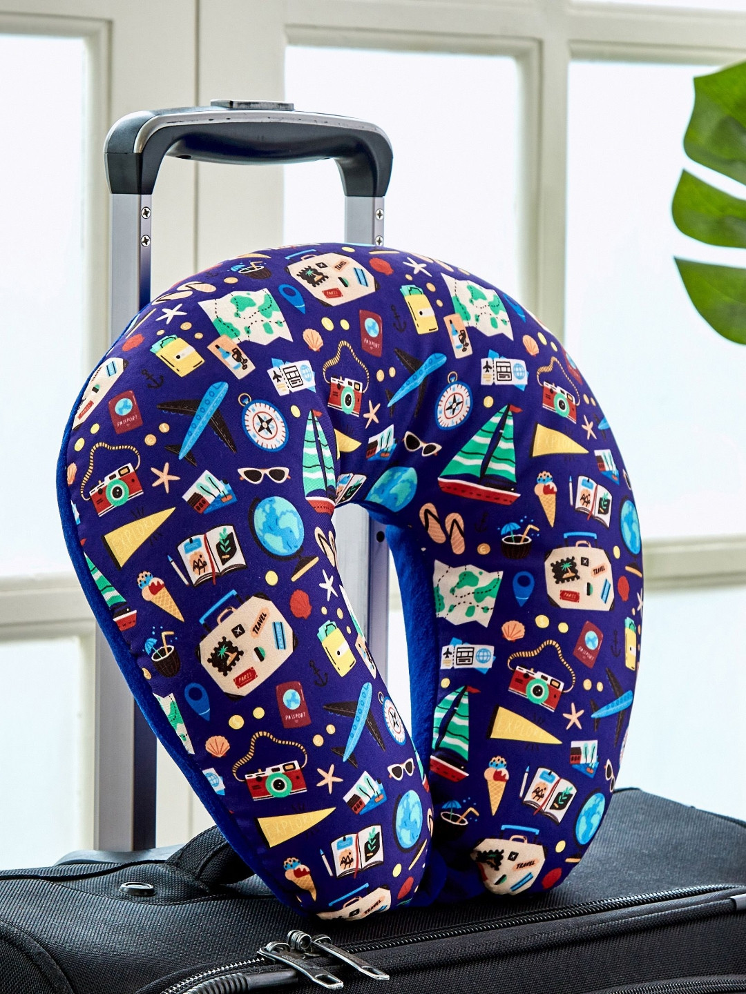 Home Centre Blue Graphic Printed Memory Foam Filled Soft Sleep Pillow