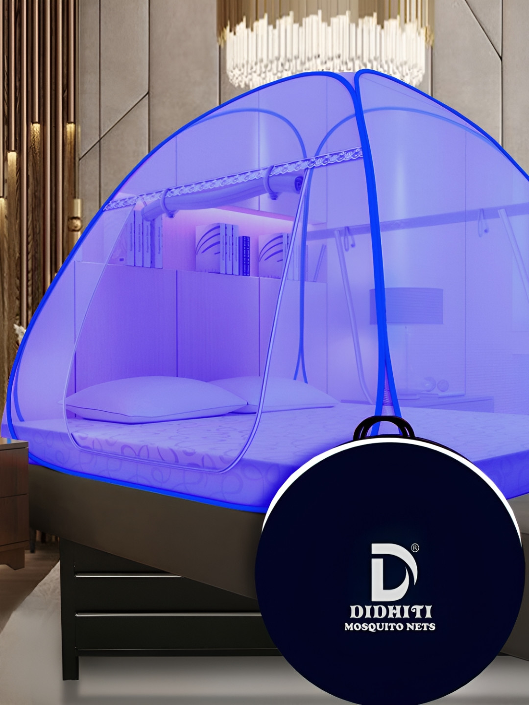 didhiti Navy Blue & White Super King Size Tent Mosquito Net