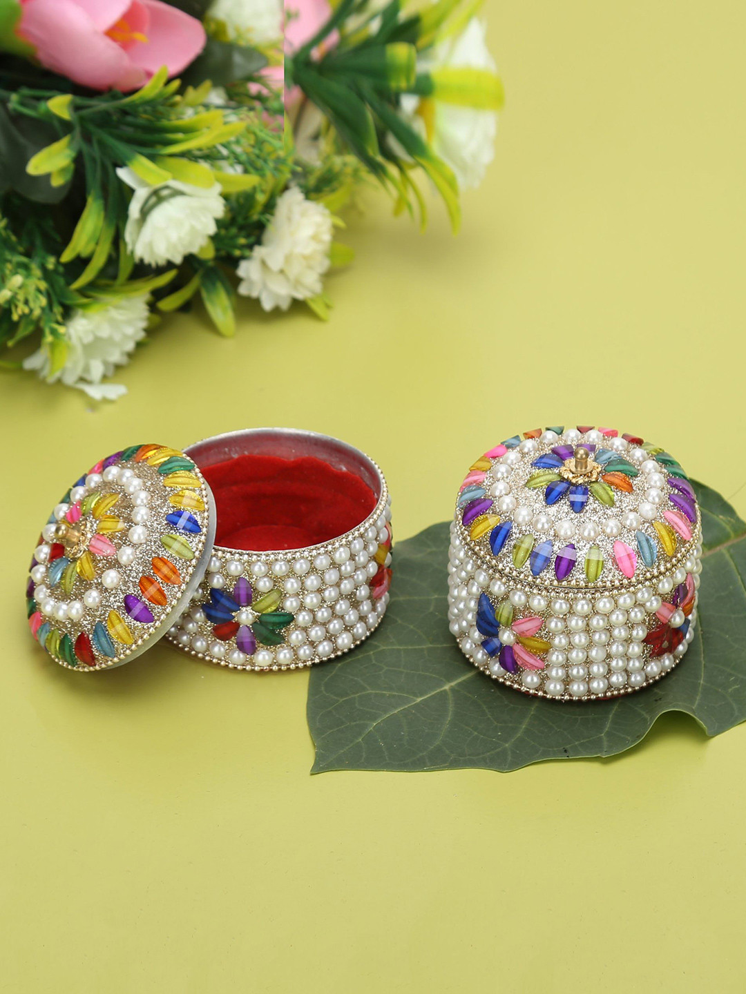 CRAFTAM White & Blue 2 Pieces Textured Decorative Jewellery Dibbi Vanity Boxs