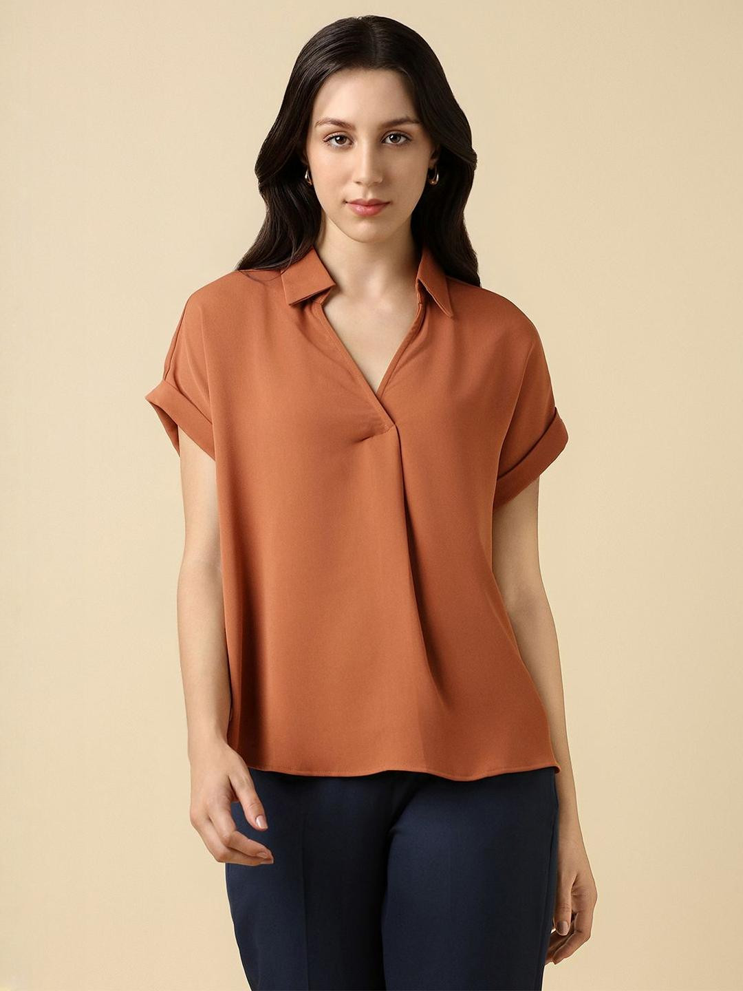 Allen Solly Woman Extended Sleeves Shirt Collar Formal Top