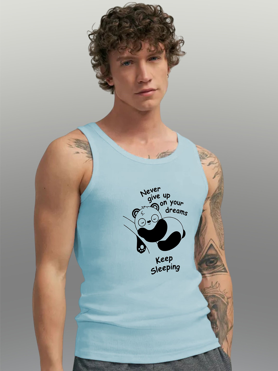 Uniplanet store Printed Scoop Neck Gym Vest UVM-KEEP-SLEEPING-SKBL-S