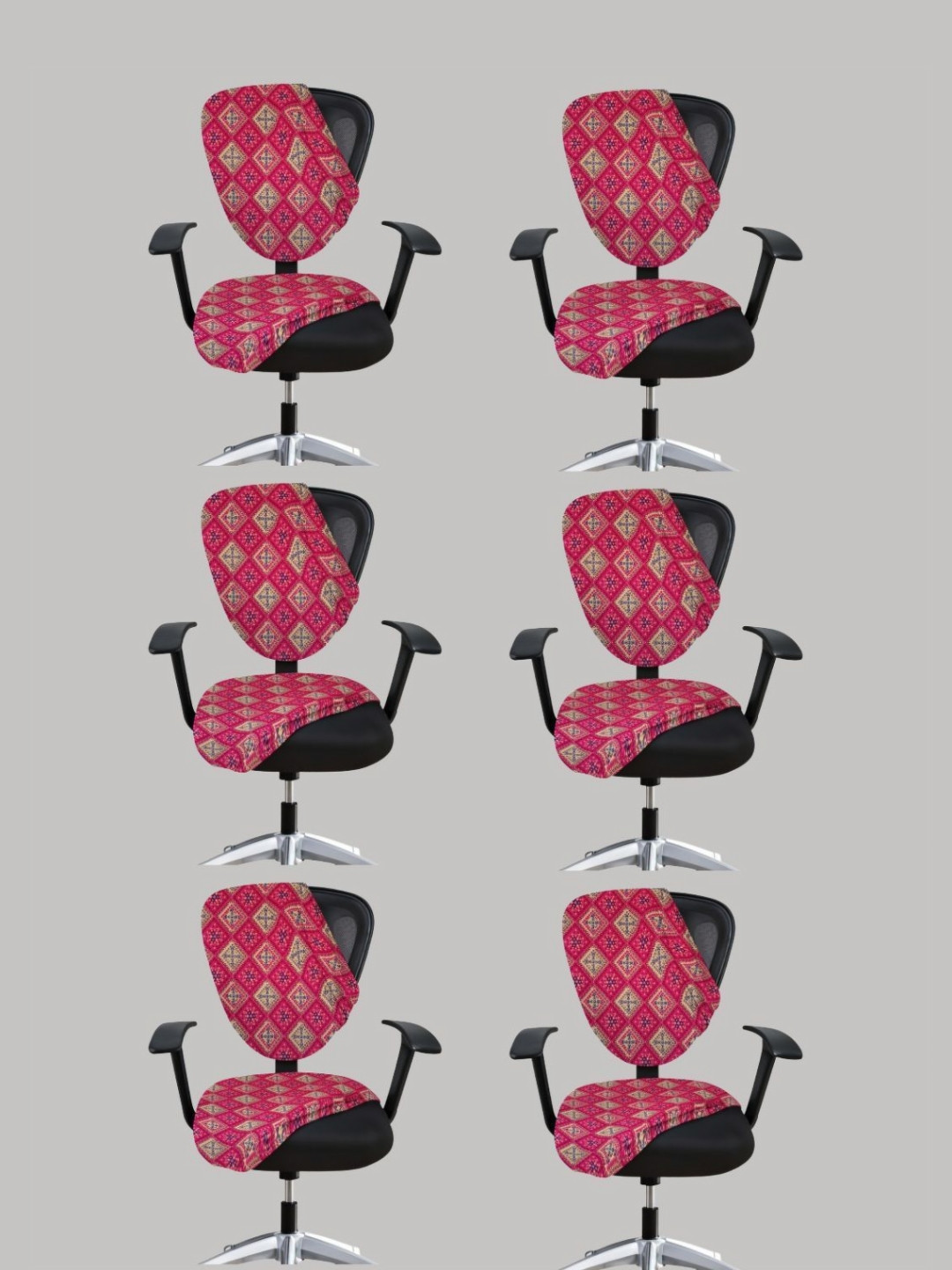 Lazi Set Of 6 Pink Printed Stretchable Office Chair Covers