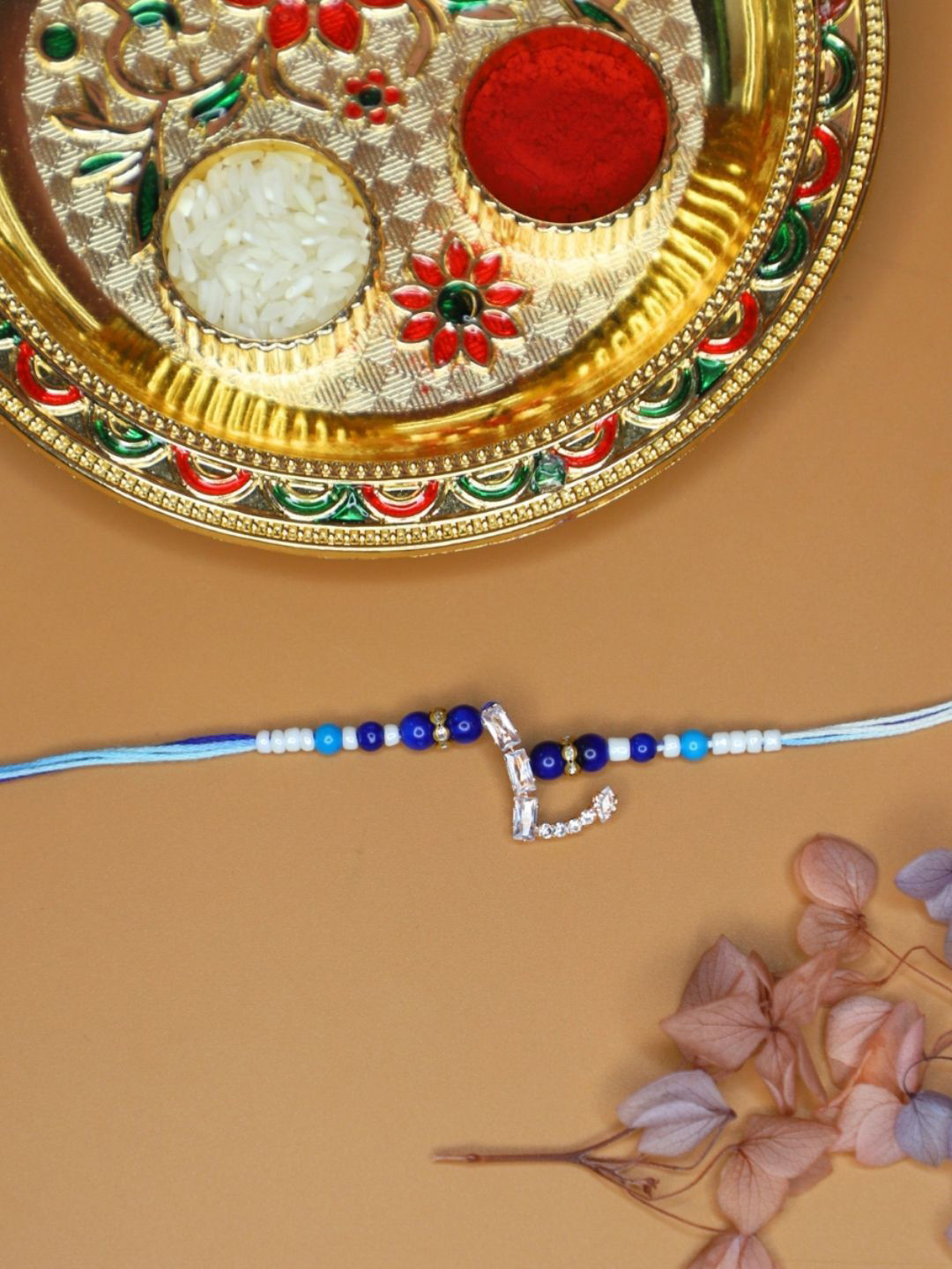 House of Pataudi Alphabet L Initial Rakhi With Roli Chawal & Greeting card