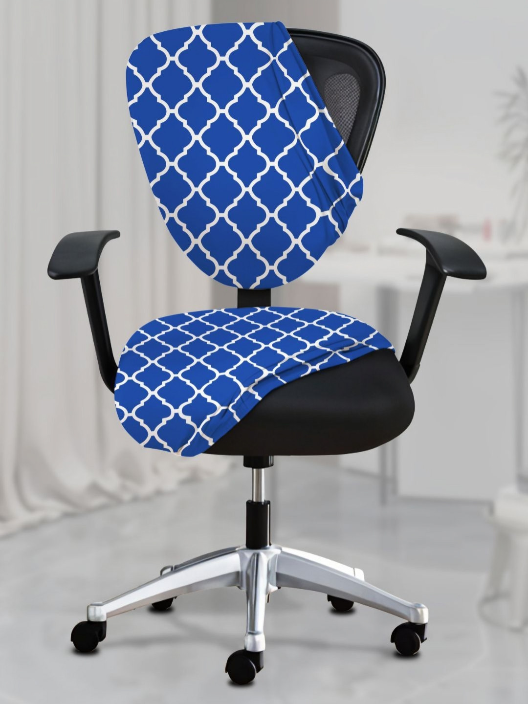 Lazi Blue Printed Stretchable Office Chair Cover