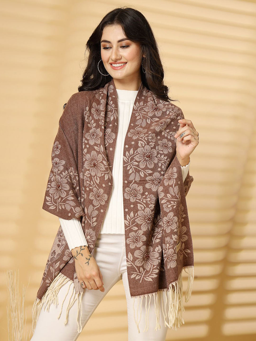 Mafadeny Women Floral Printed and Beaded Stole