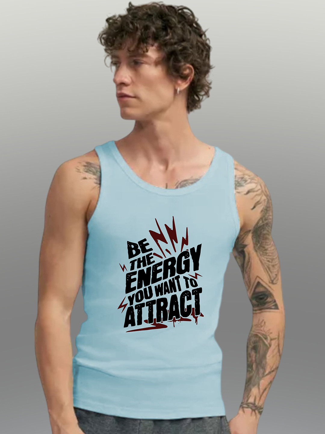 Uniplanet store Printed Scoop Neck Gym Vest UVM-ENRGY-ATTRACT-SKBL-S