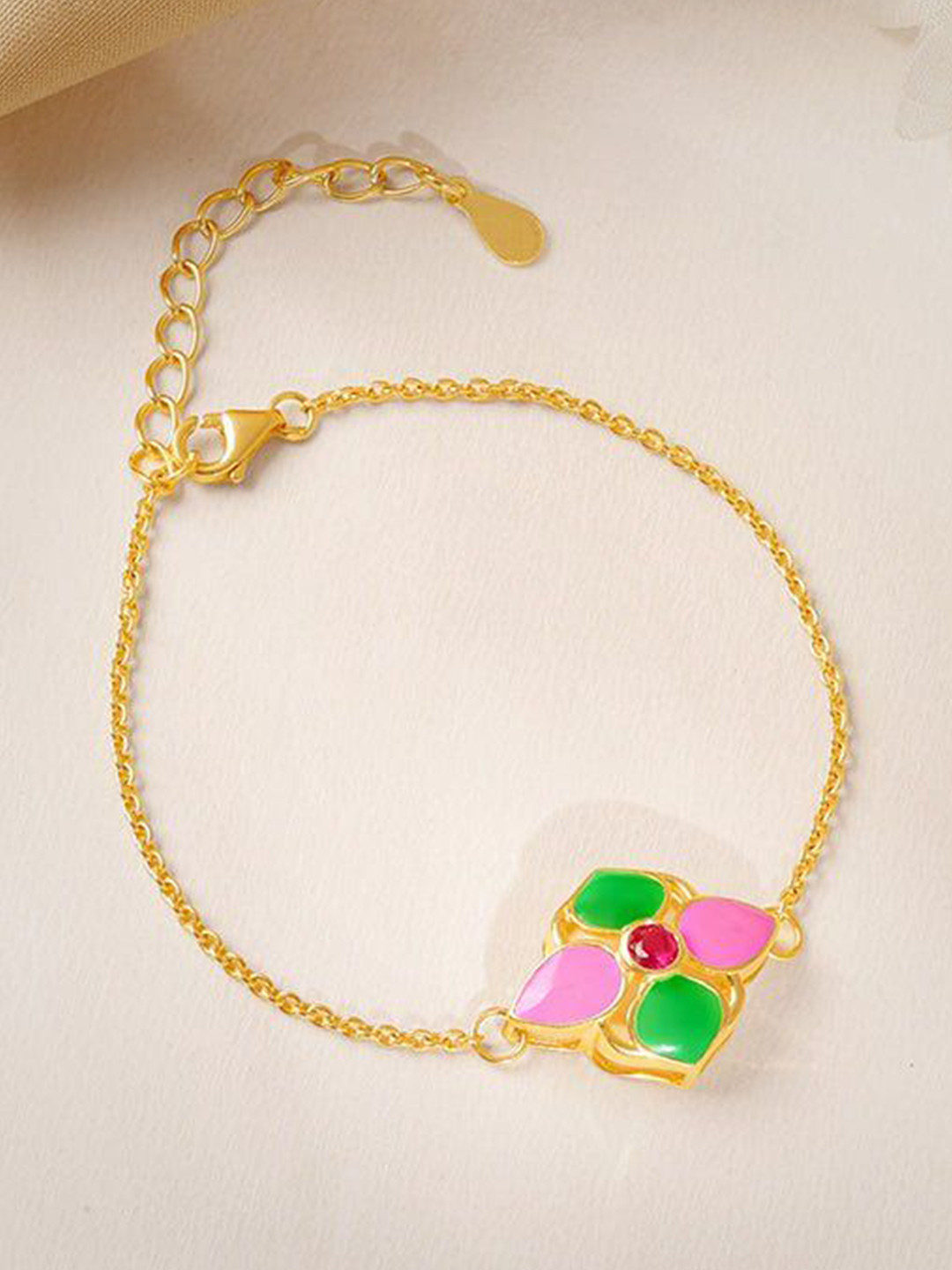 GIVA 925 Silver Gold-Plated Blissful Floral Bracelet Rakhi With Roli and Chawal