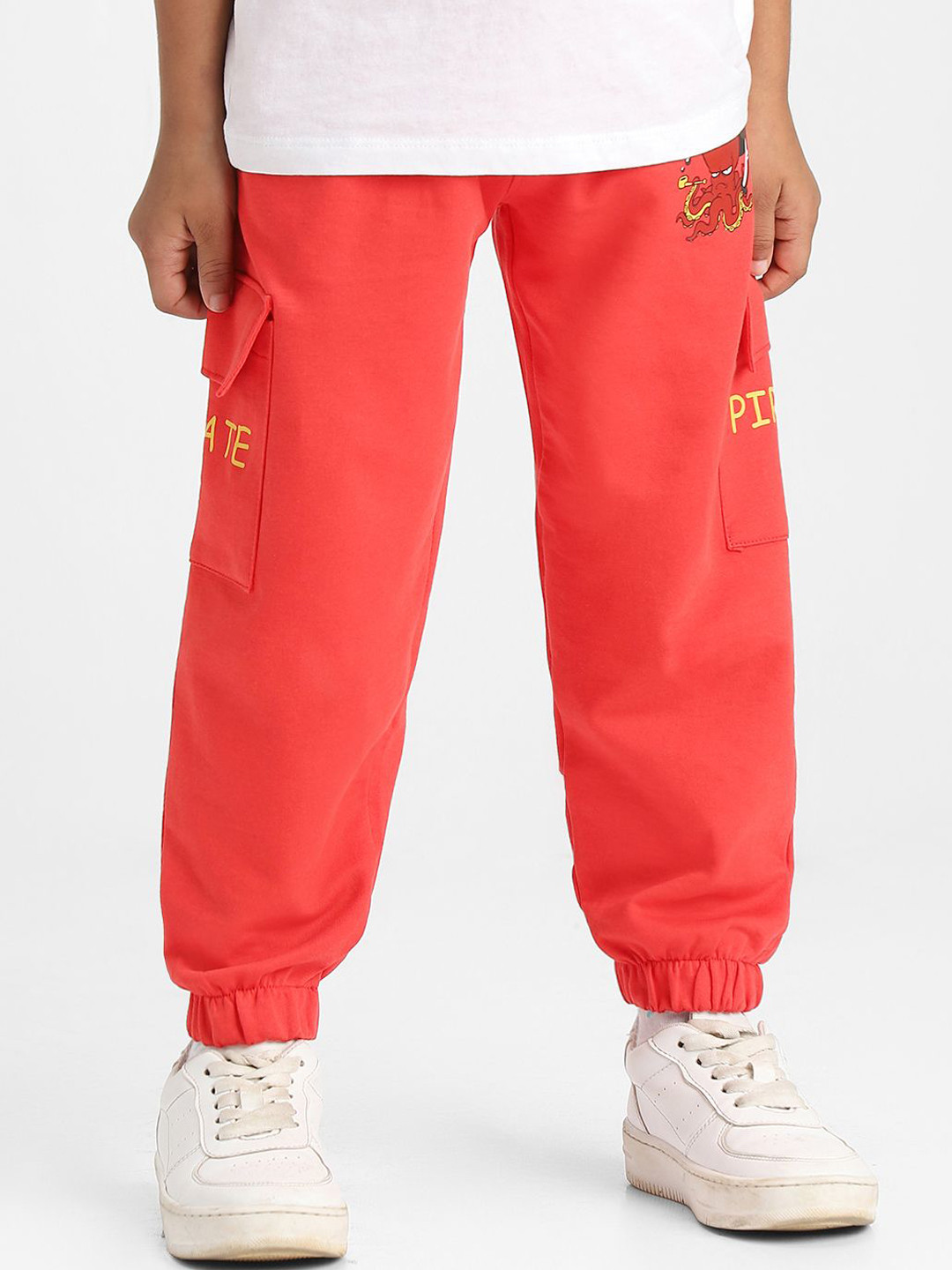 Nauti Nati Boys Red Printed Classic Easy Wash Cargo Joggers Pocket Trousers