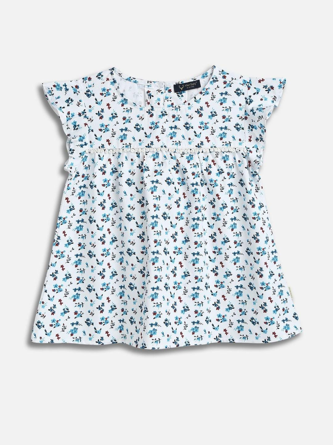 Allen Solly Junior Girls Floral Printed Cap Sleeves Cotton A-Line Top