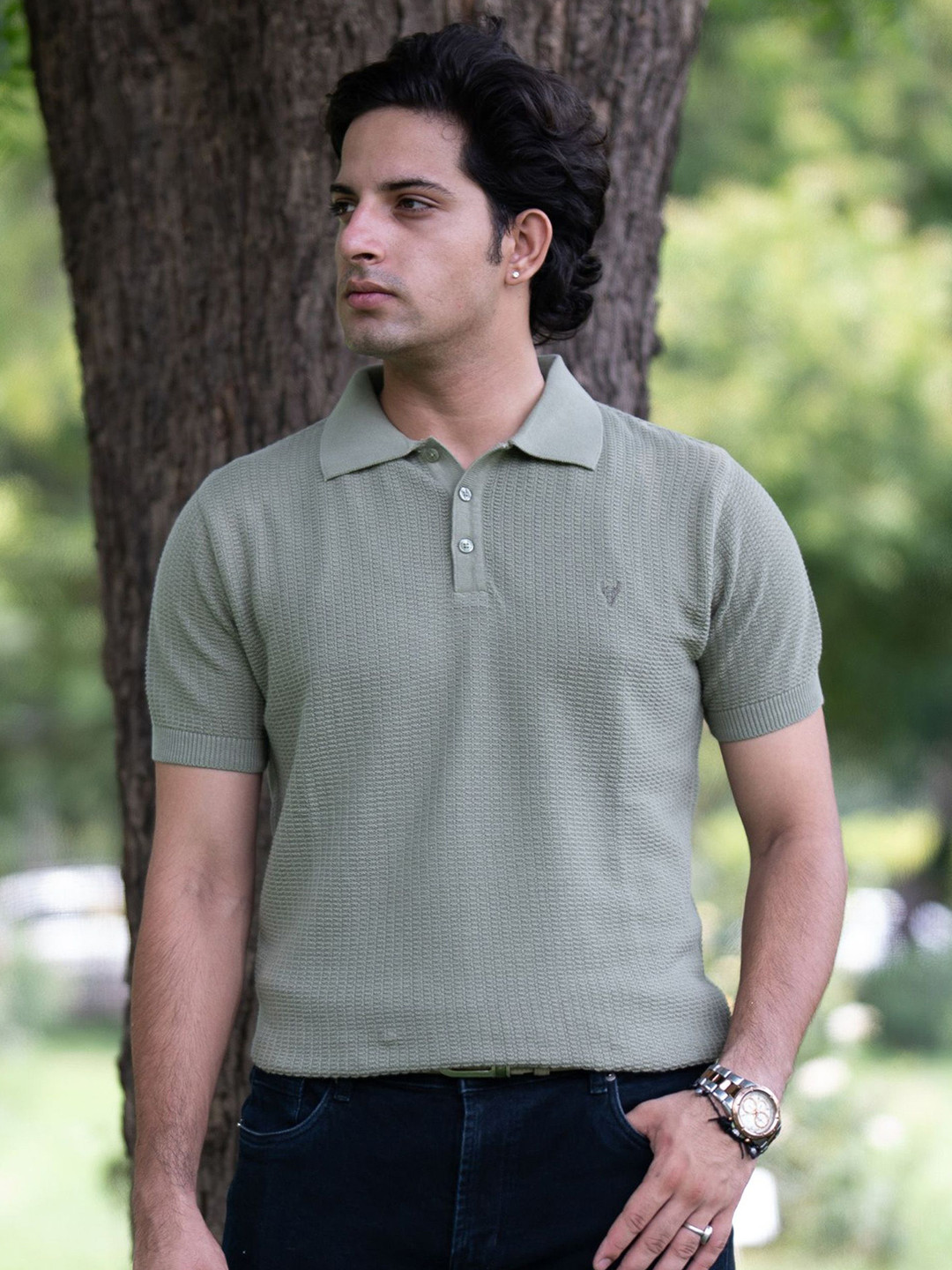 BLACK BUCK Brand Logo Polo Collar Short Sleeves Cotton T-shirt