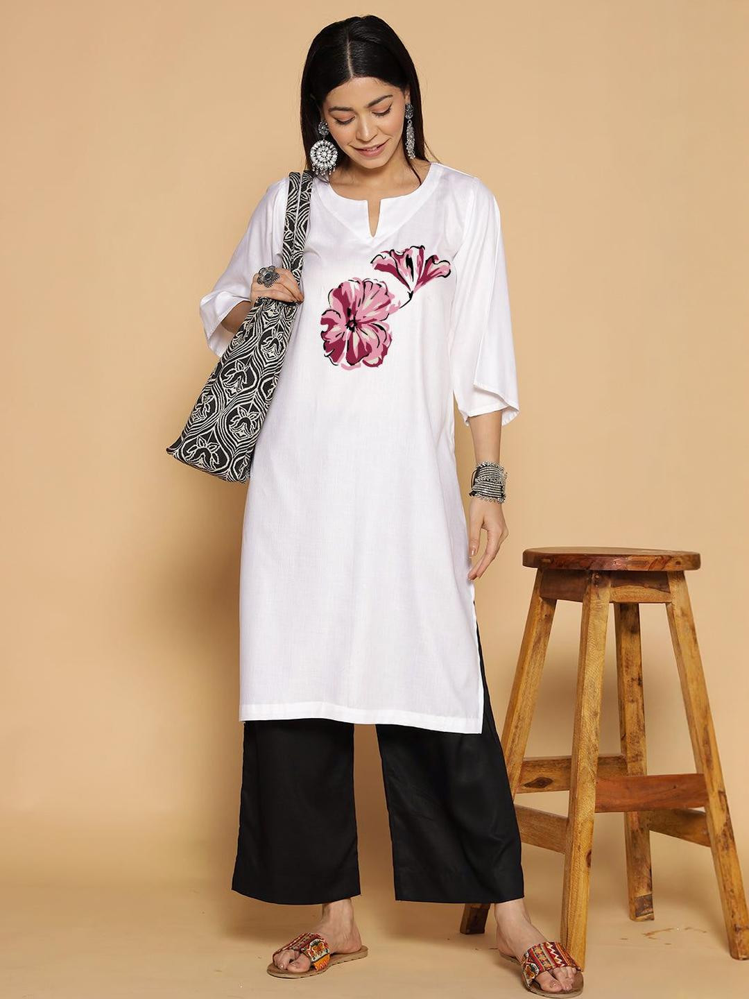 LetsDressUp Kanta Women White Rayon Kurta