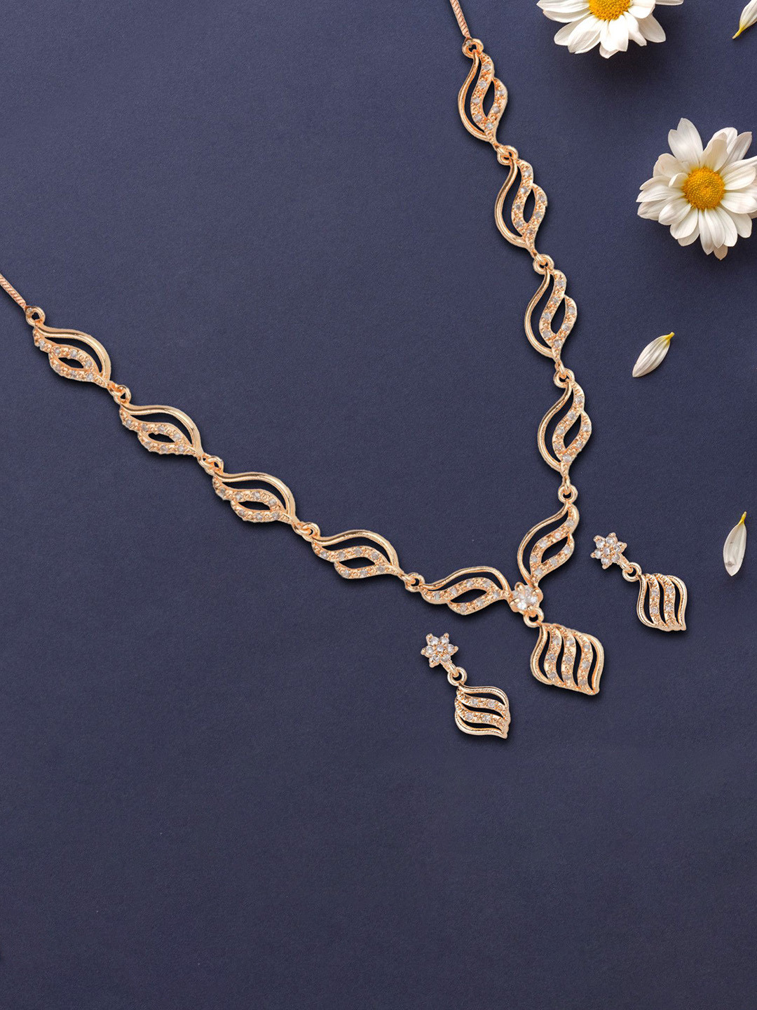M GOLD Rose Gold-Plated Stone-Studded Jewellery Set