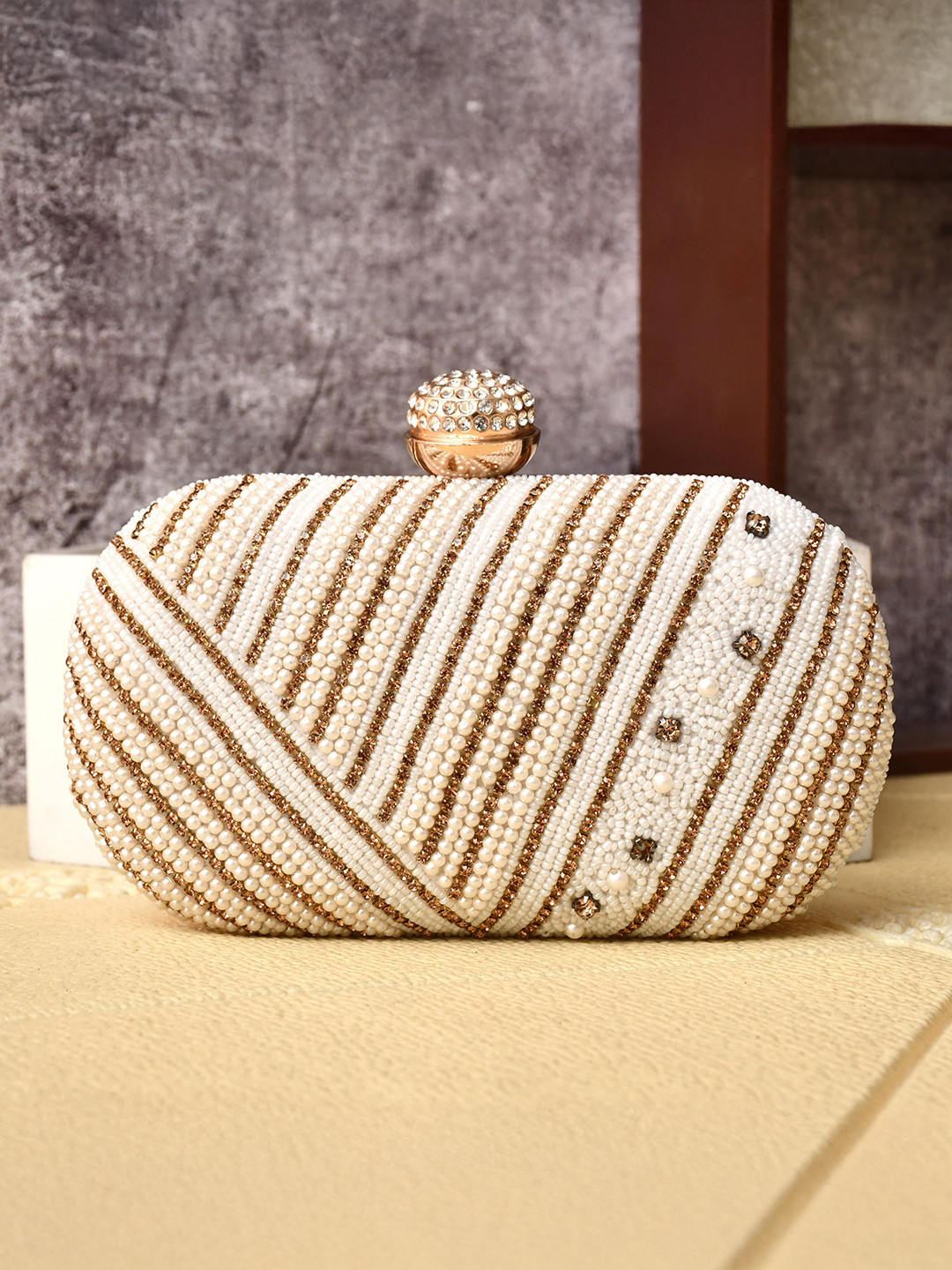 FOR THE BEAUTIFUL YOU Embellished Beads & Stones Studded Box Clutch