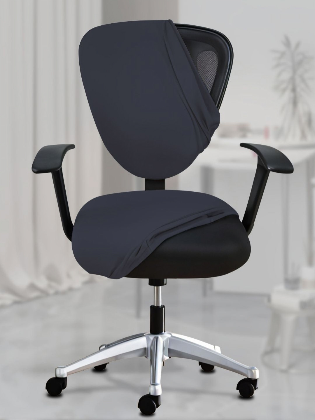 Lazi Grey Stretchable Office Chair Cover