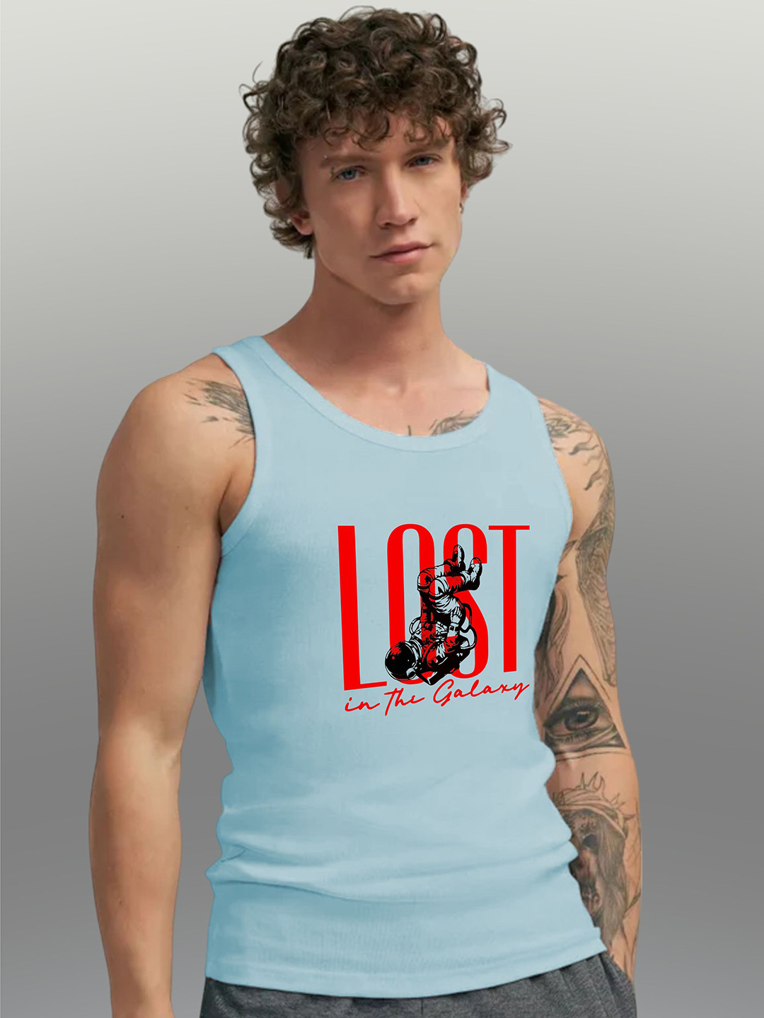 Uniplanet store Printed Scoop Neck Gym Vest UVM-LOST-GALAXY-SKBL-S