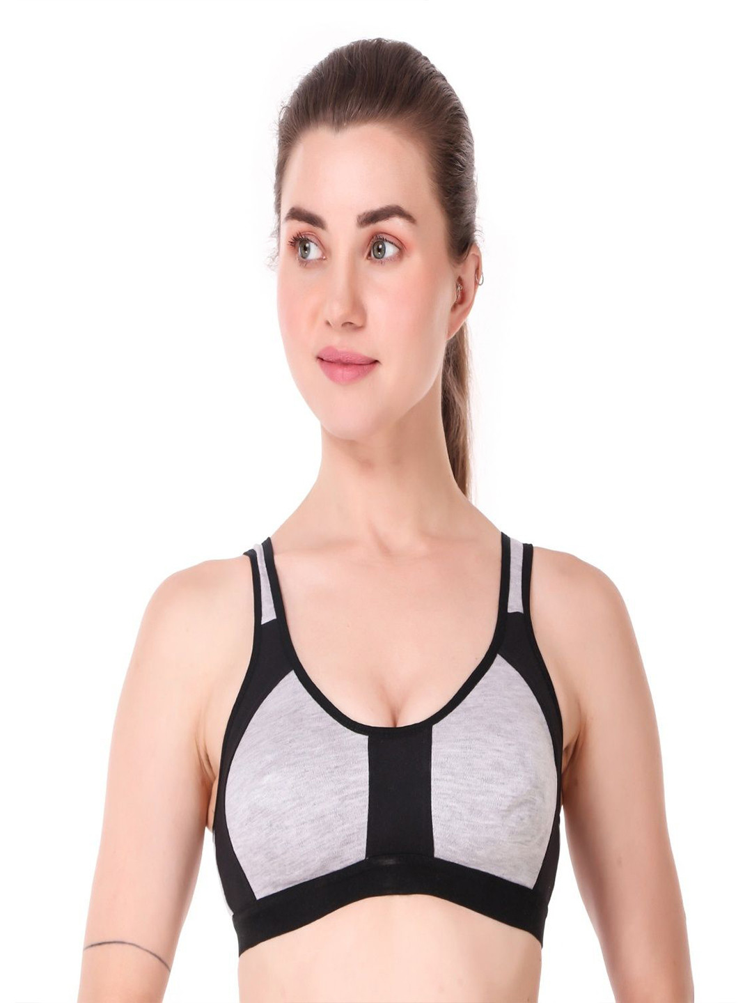 Halfspin Women Colourblocked Underwired Non Padded Racerback Cotton Workout Bra