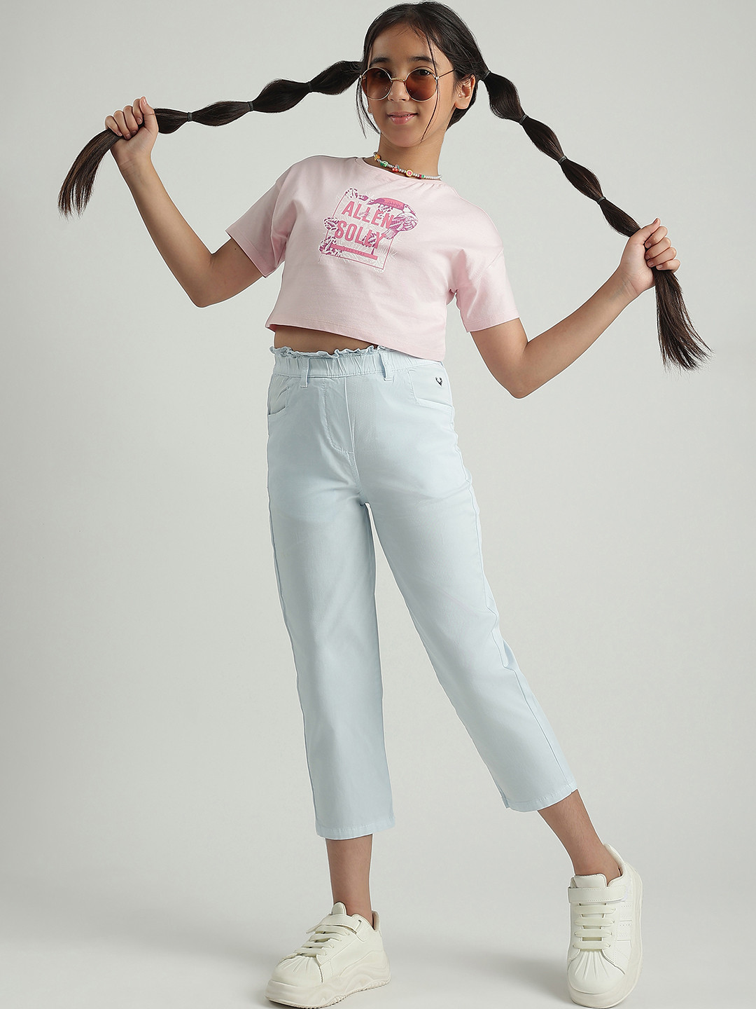 Allen Solly Junior Girls Tropical And Brand Logo Printed Pure Cotton T-shirt