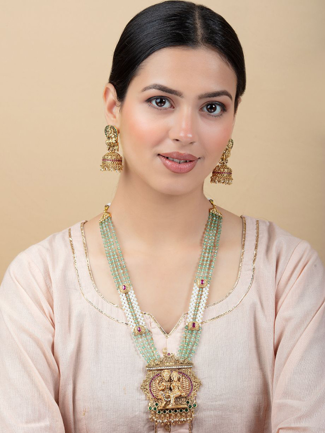 jooltara Gold-Plated Stone-Studded & Beaded Jewellery Set