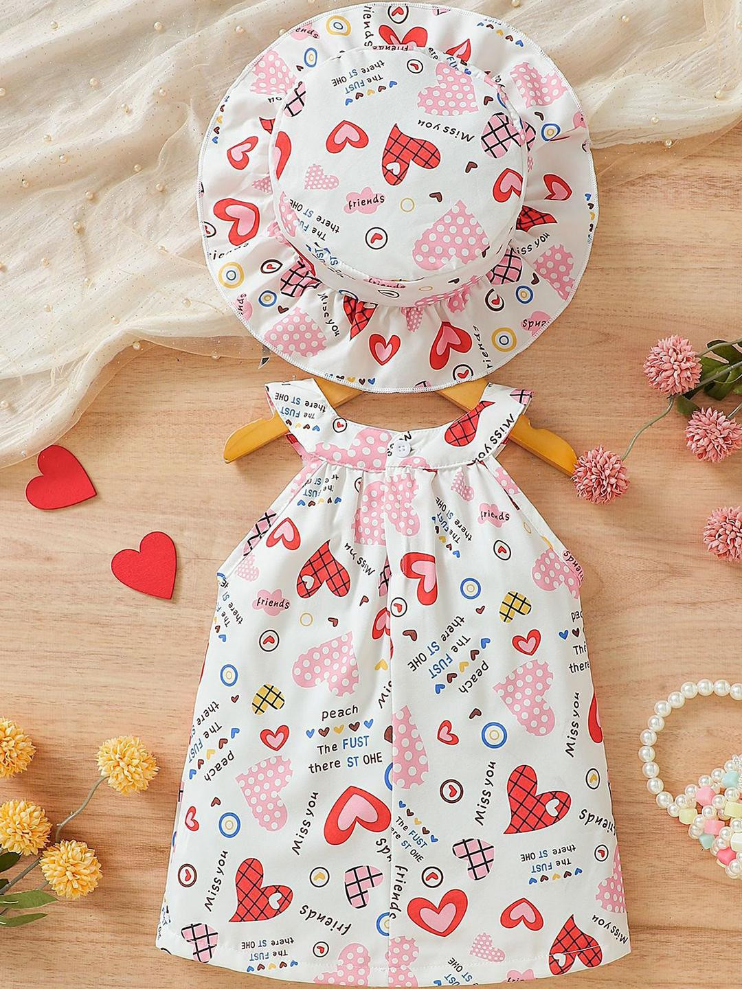 LULU & SKY Girls Printed Round Neck Fit and Flare Dress With Hat