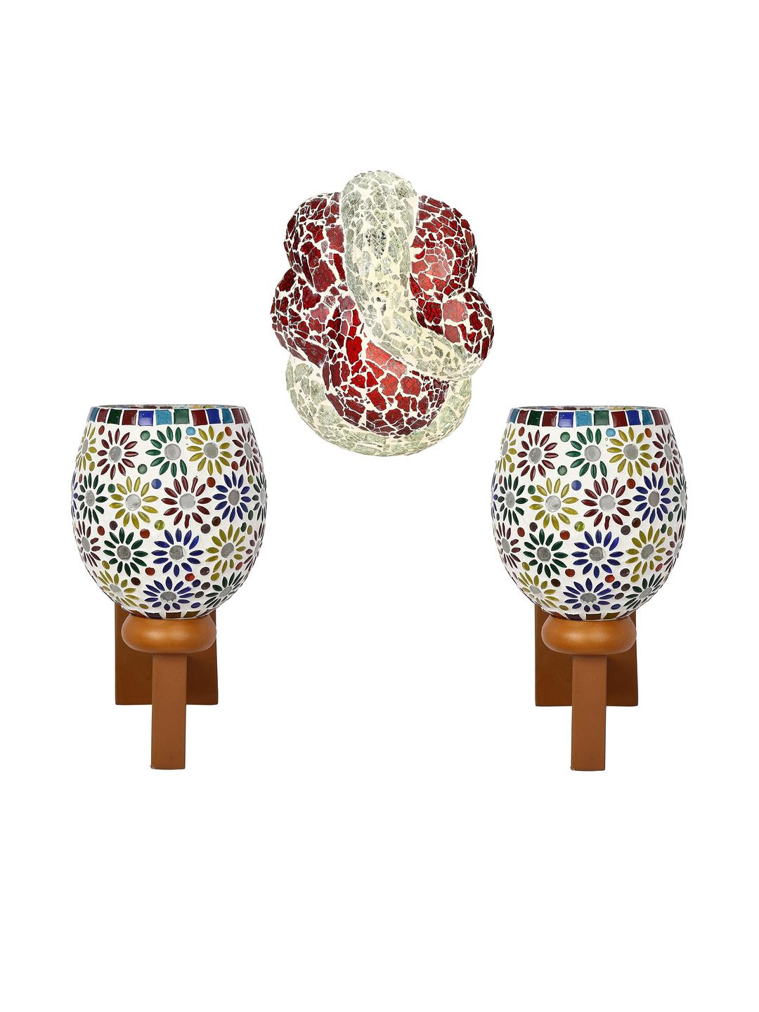 Somil Indore Mosaic Decorative Lamp Combo of Matching Wall Lamp & Blessing God Ganesh Wall Lamp, Multi Compatible with LED, Size: 16 X 16 X 26 Cm, Pack of 3.
