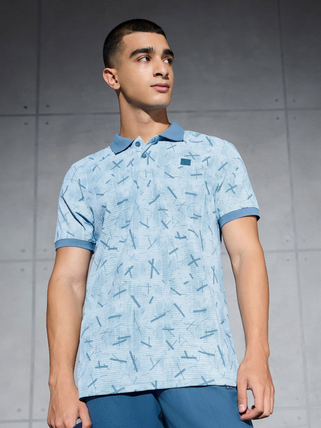 Technosport Abstract Printed Polo Collar Matpiq Anti Static Slim Fit T-Shirt