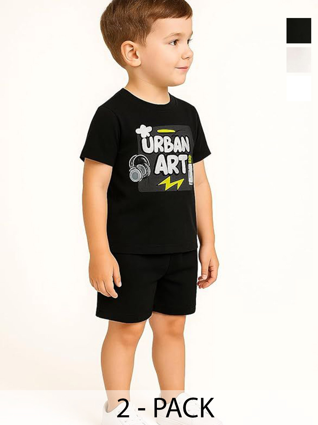 R Cube Kids Pack Of 2 Printed Short Sleeves Pure Cotton T-shirts With Shorts