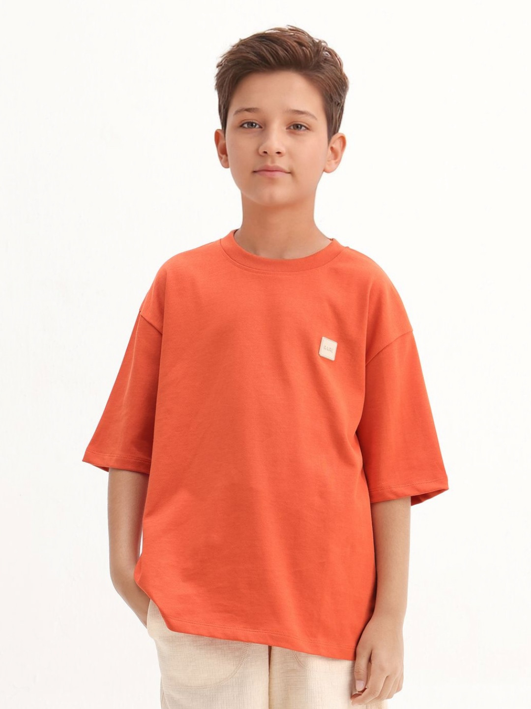 RARE ONES Boys Printed Round Neck Drop-Shoulder Sleeves Oversized Pure Cotton T-shirt