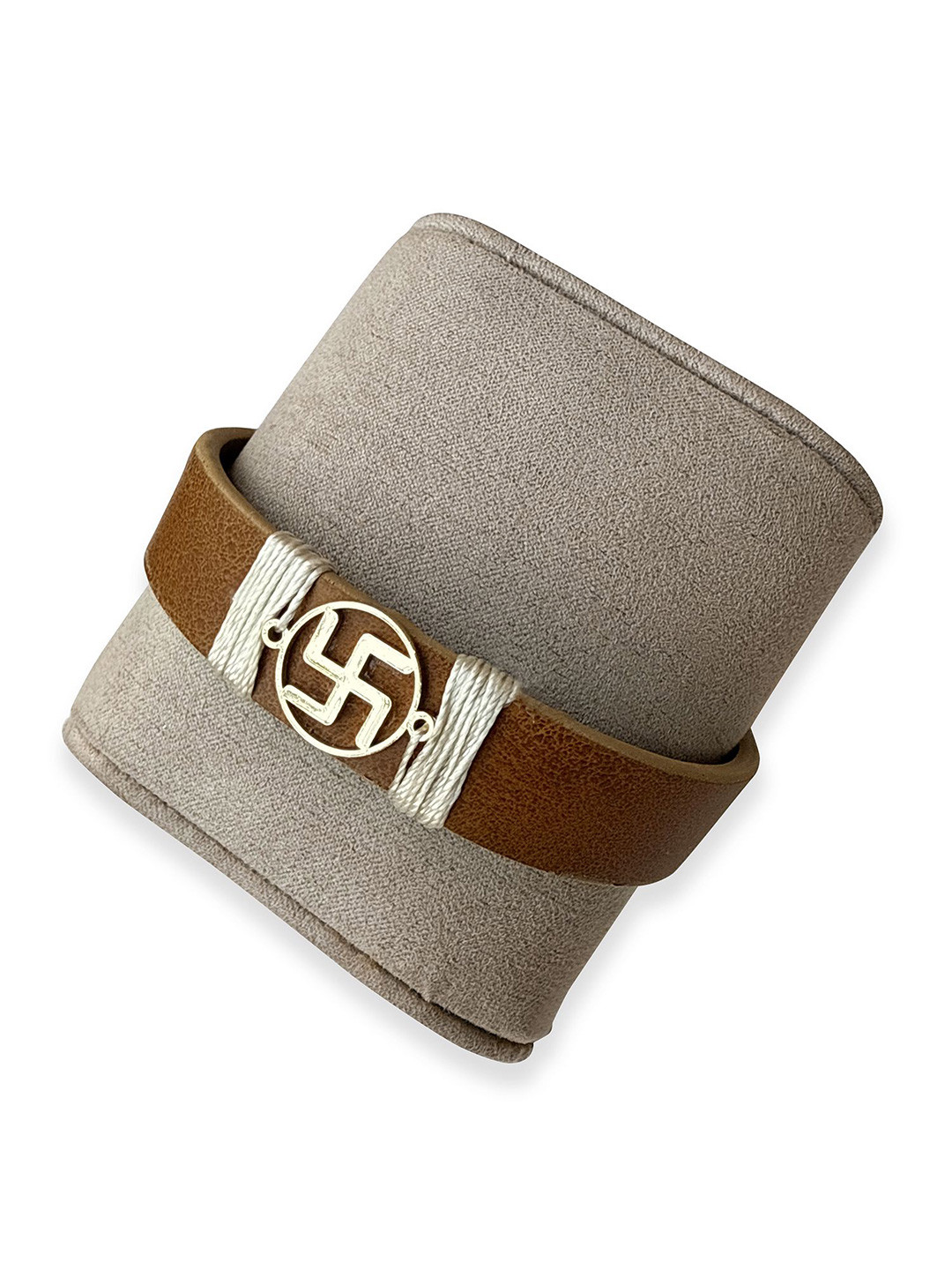 TANN TRIM Unisex Swastik Vegan Leather Gold-Plated Wraparound Bracelet