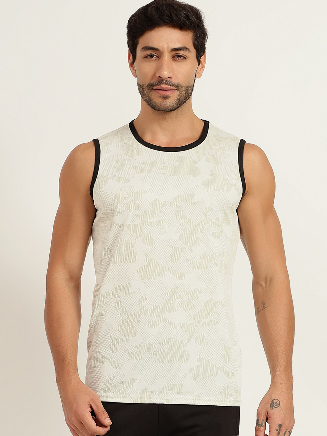 TQH Printed Round Neck Gym Vest TQH-Vest_Printed_821_OFF-White_S