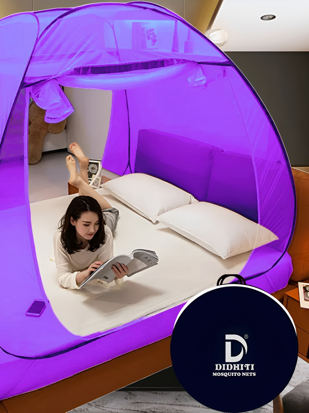 didhiti Purple & Black Queen Size Tent Mosquito Net