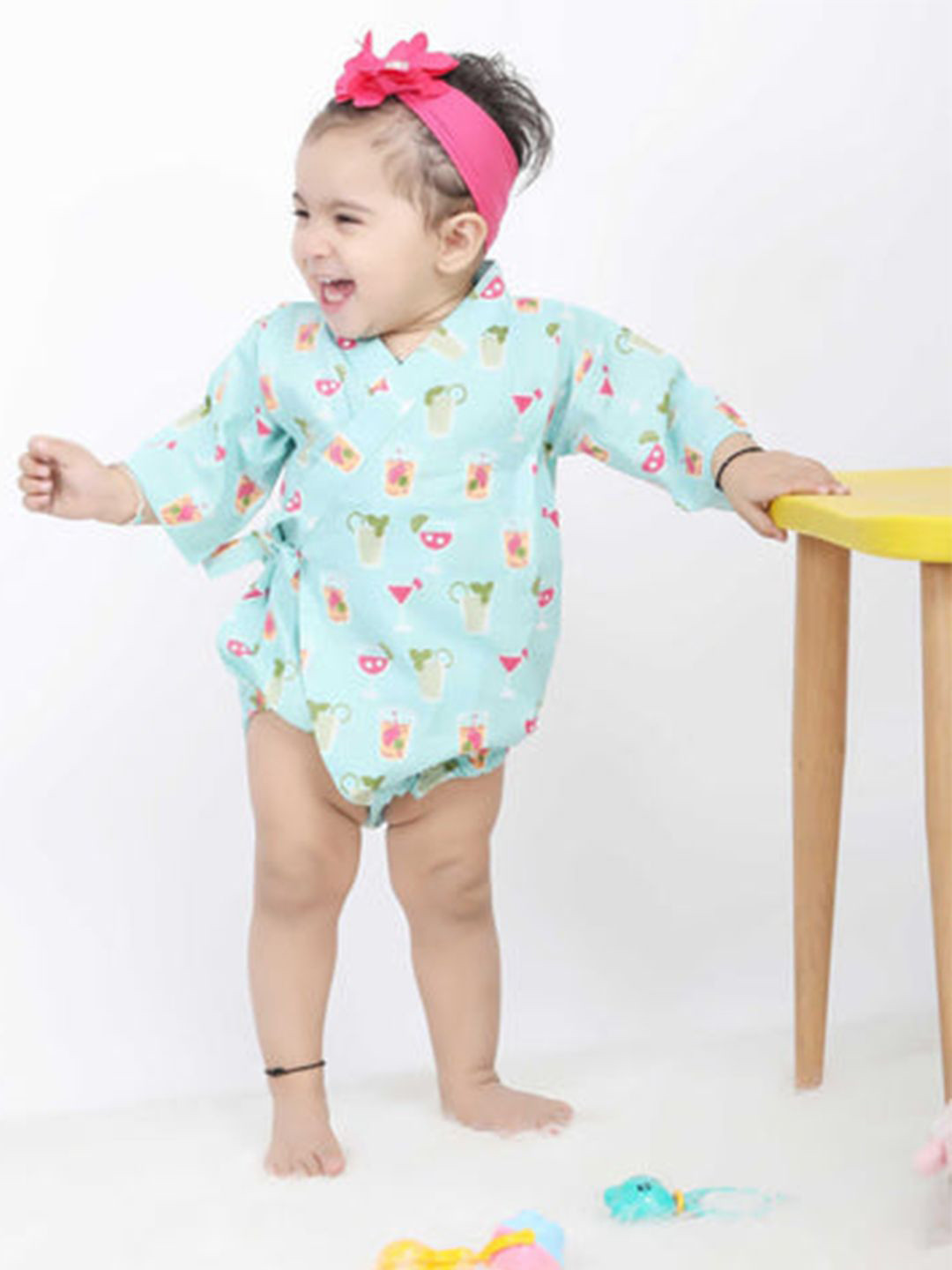 Polka Tots Unisex Infants Printed Pure-Cotton Wrap Bodysuit With Matching Pouch