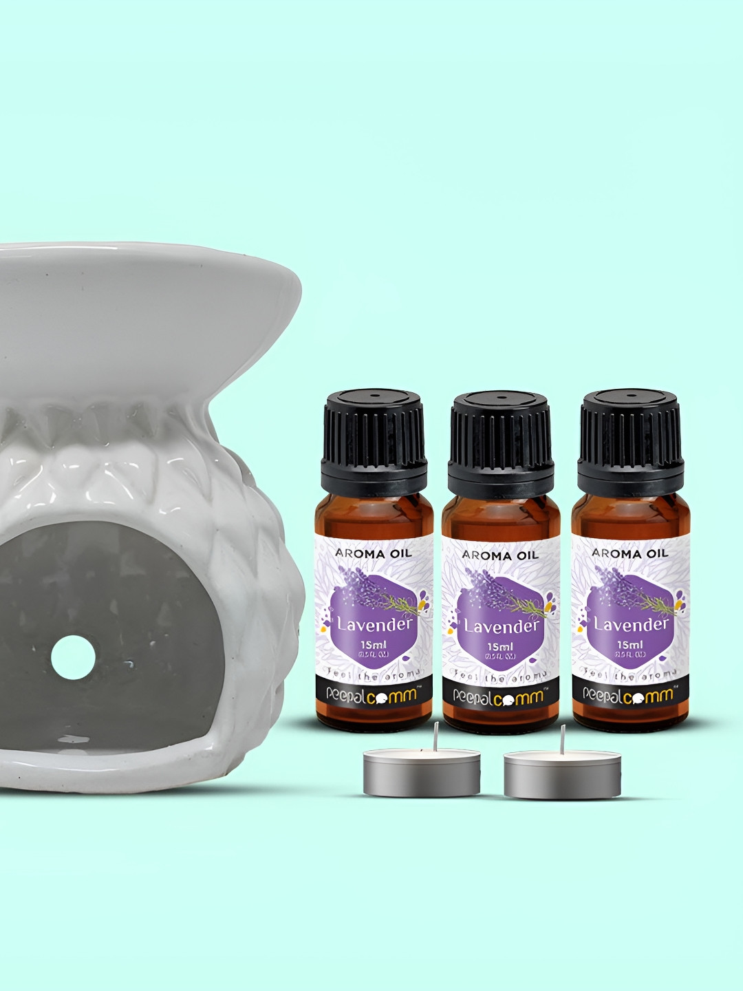 PEEPALCOMM 6-Pcs White Ceramic Diffuser With T-Light & AromaOil15ml