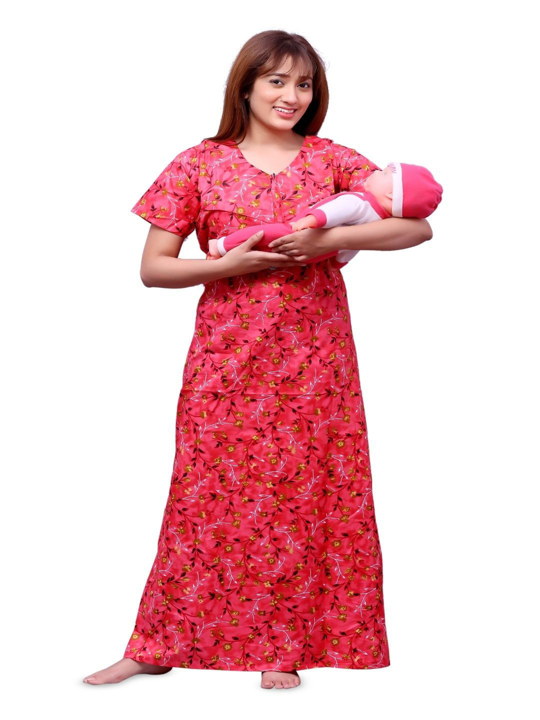 ANKONA Women Printed Pure Cotton Maxi Nightdress