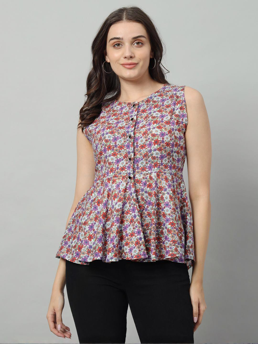 NATURE CRAFT Women Round Neck Floral Print Top
