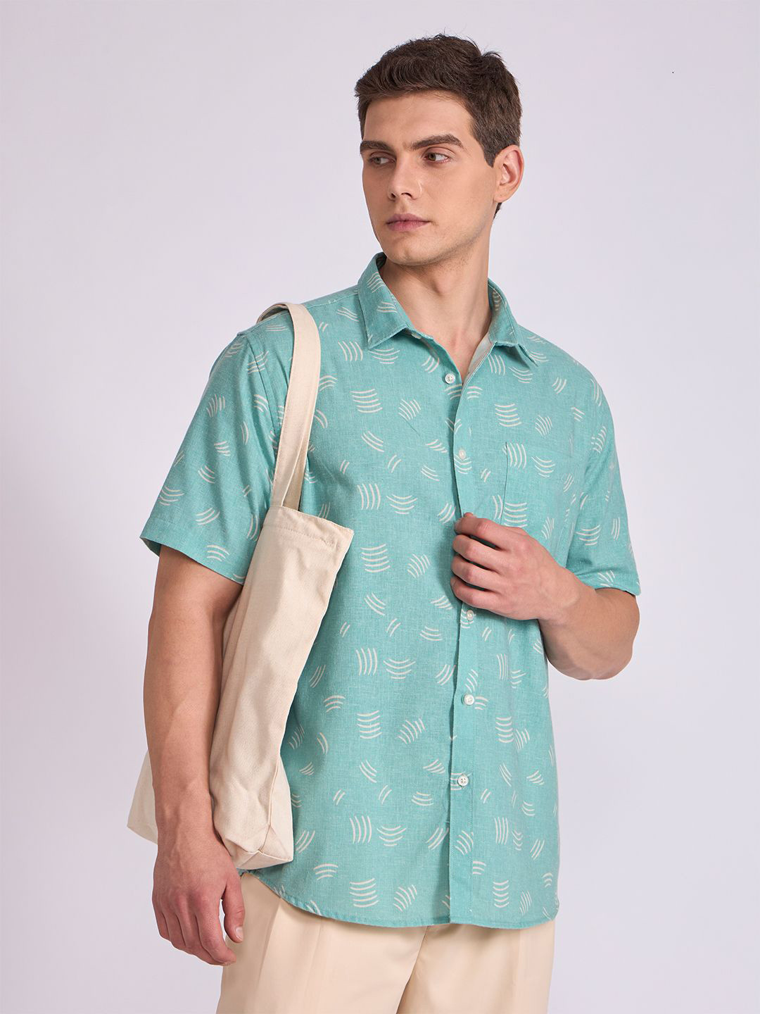 Espanshe Men Lucius Abstract Printed Spread Collar Cotton Casual Shirt