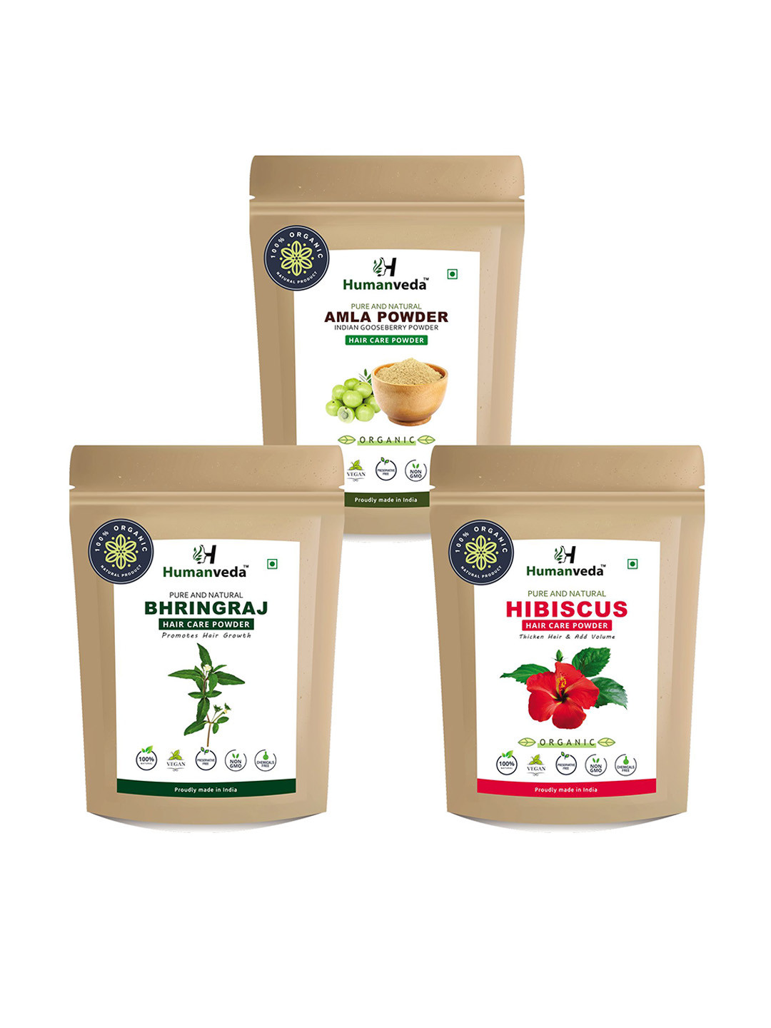 HUMANVEDA Set Of 3 Set Of 3 Pure & Natural Amla- Bhringraj & Hibiscus Hair Powder- 100 g
