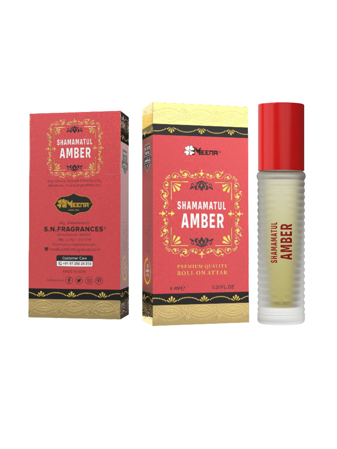 MEENA Shamamatul Amber Long Lasting Roll On Attar - 6 ml