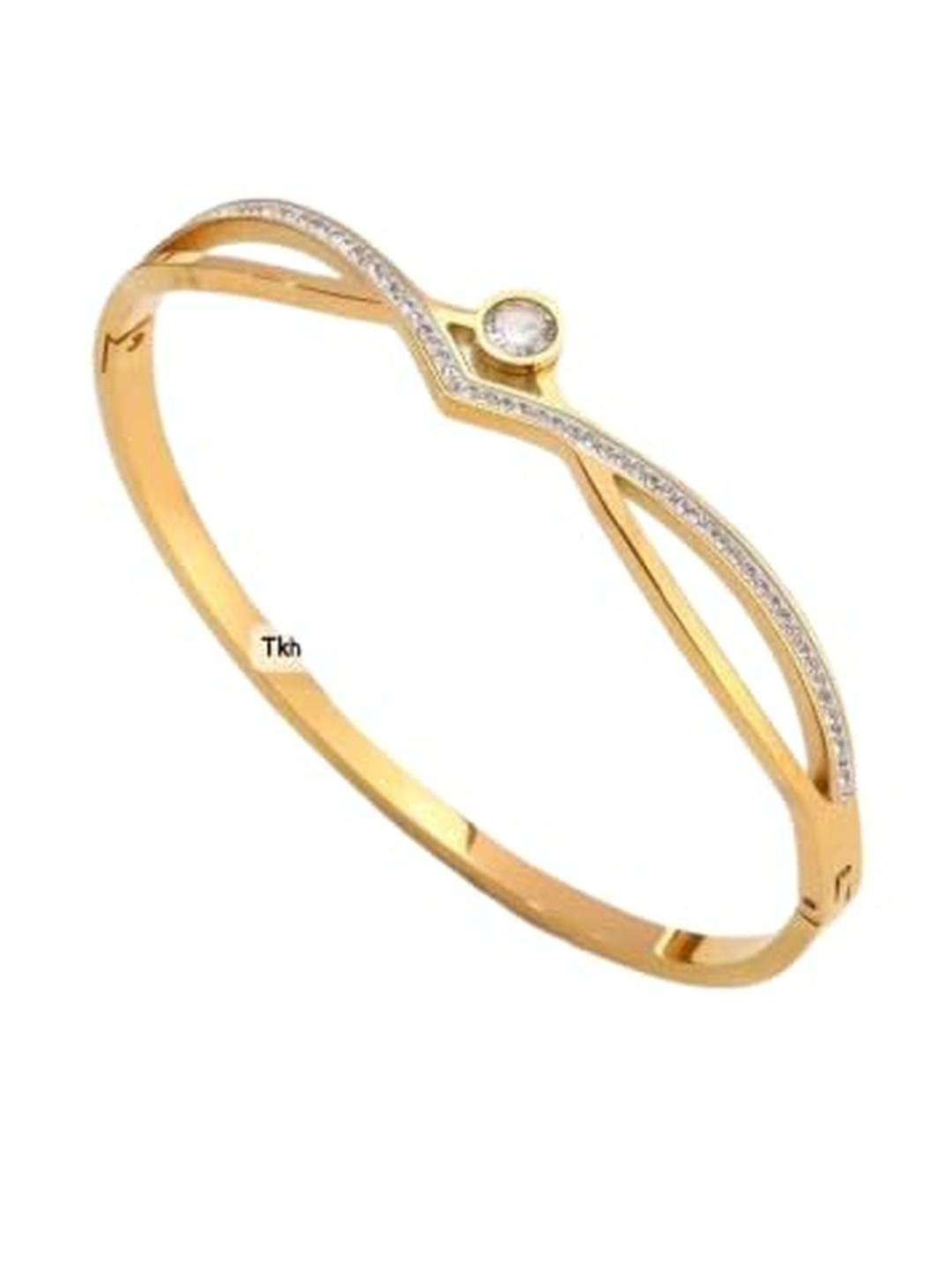 Stylish Metal Zircon Studded Bangle for Women  Elegant Openwork Bracelet