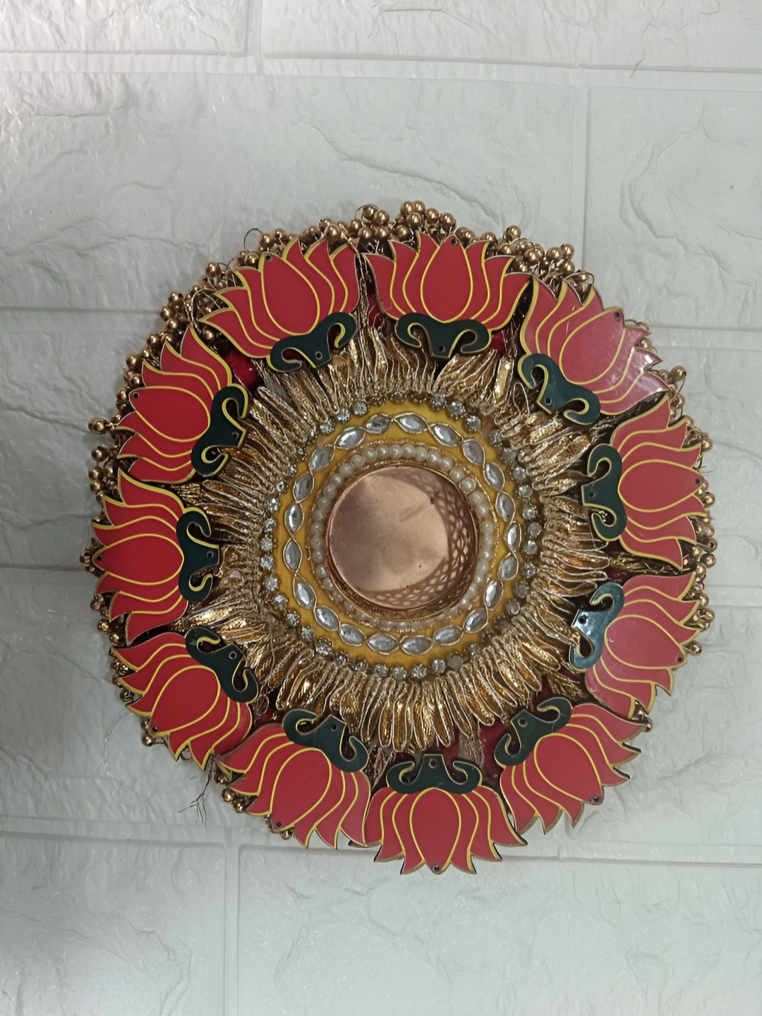 Sellplus Red & Yellow Textured Lotus T-Light Candle Holder
