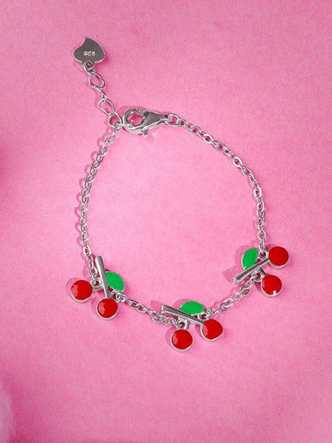 GIVA Girls 925 Silver Rhodium-Plated Cherry Charm Bracelet