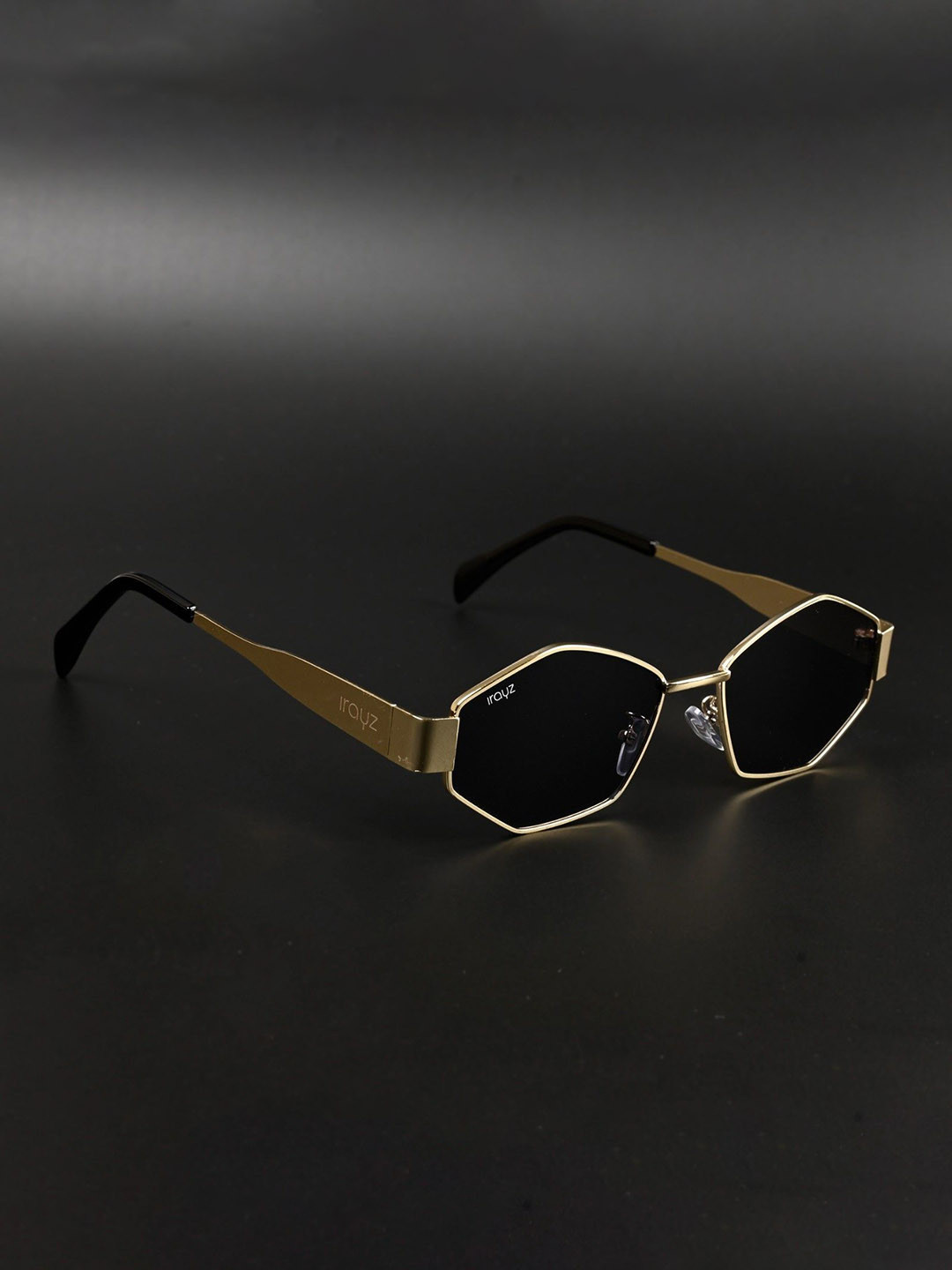 Irayz Unisex Hexagonal Sunglasses with UV Protected Lens RetroHexa-GLD-BLK